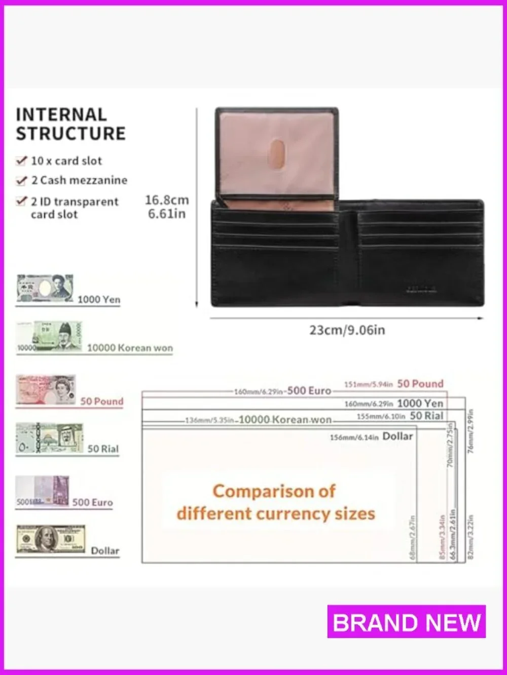 Genuine Leather RFID Blocking Bifold Wallet With ID Windows Classic Slim